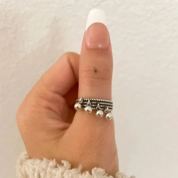 925 Sterling Silver Dangle Ball Ring Minimalist Ring Modern Textured Ring - Picture 7 of 8